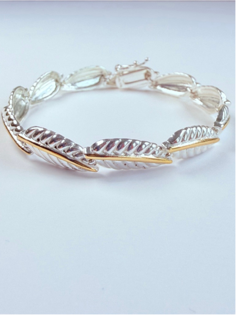 14K Gold Vermeil Classic Fancy Leaf Link Sterling Silver 925 Vintage Bracelet